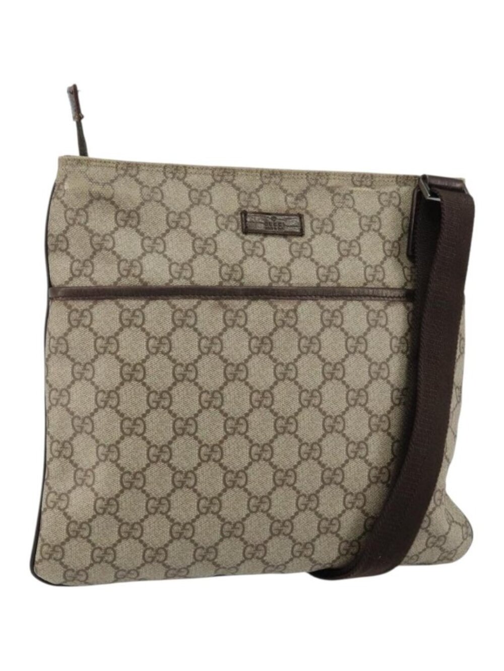GUCCI GG Supreme Shoulder Bag PVC Beige Silver 141626